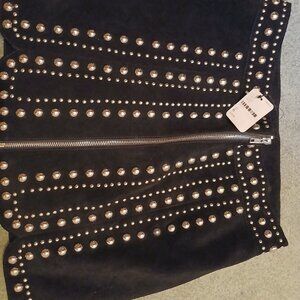 Suede studded mini skirt